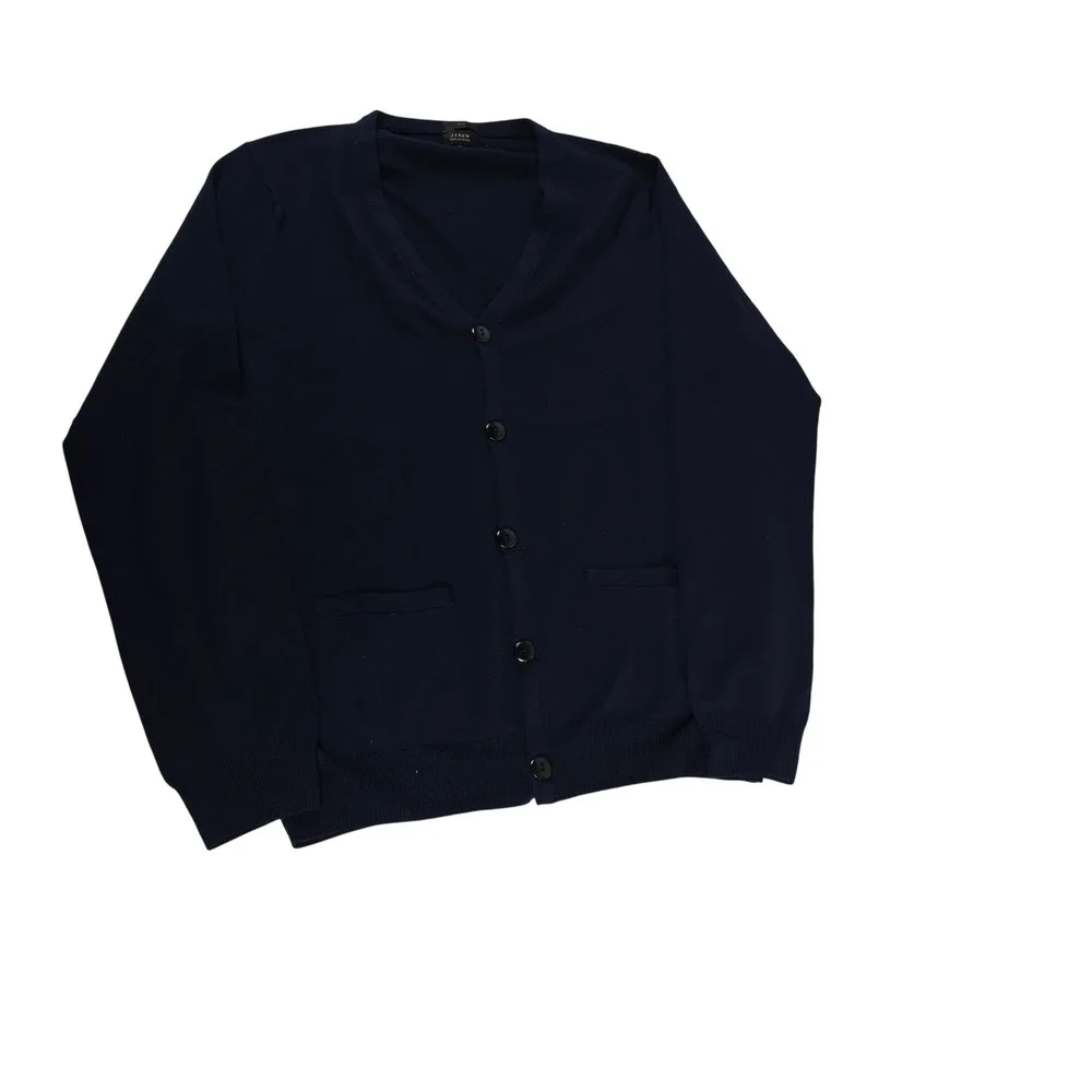 J.Crew Mens Navy Blue 100% Merino Wool Slim Fit‎ V-Neck Cardigan Sweater 98310 M